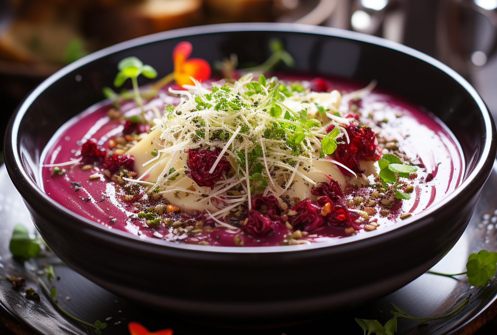 Beetroot Soup with Chili and Sprouts